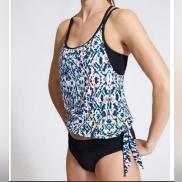 Athleta Sunflare Blousy Tankini Top, Color Blue Multi Size M - Picture 1 of 14